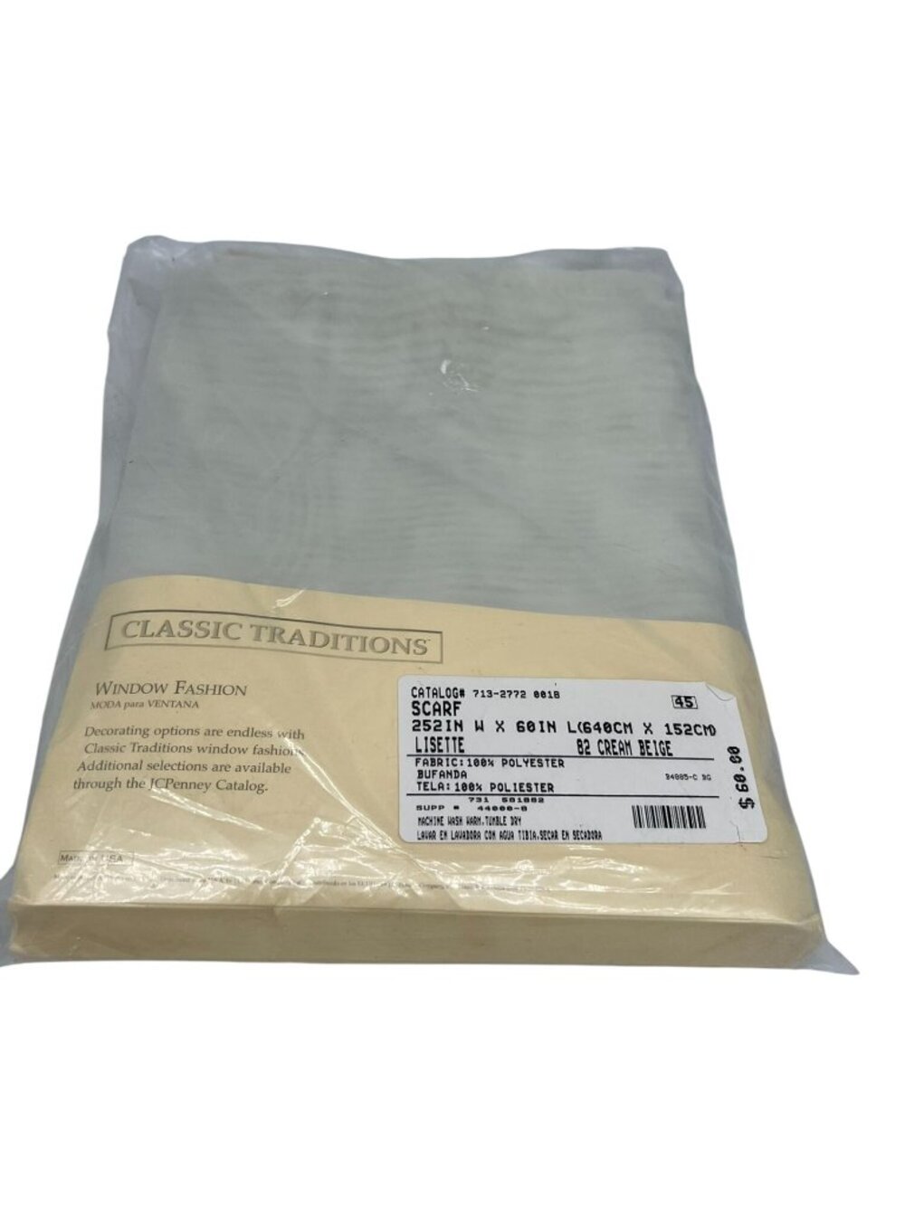 NEW Classic Traditions Lisette Window Scarf Cream Beige 252in X 60in Lightweight